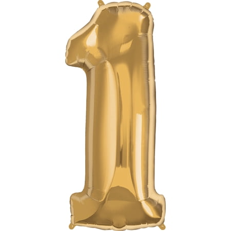 Way To Celebrate Gold Foil Number 1 Balloon 38 inches Special Shape Self-Sealing