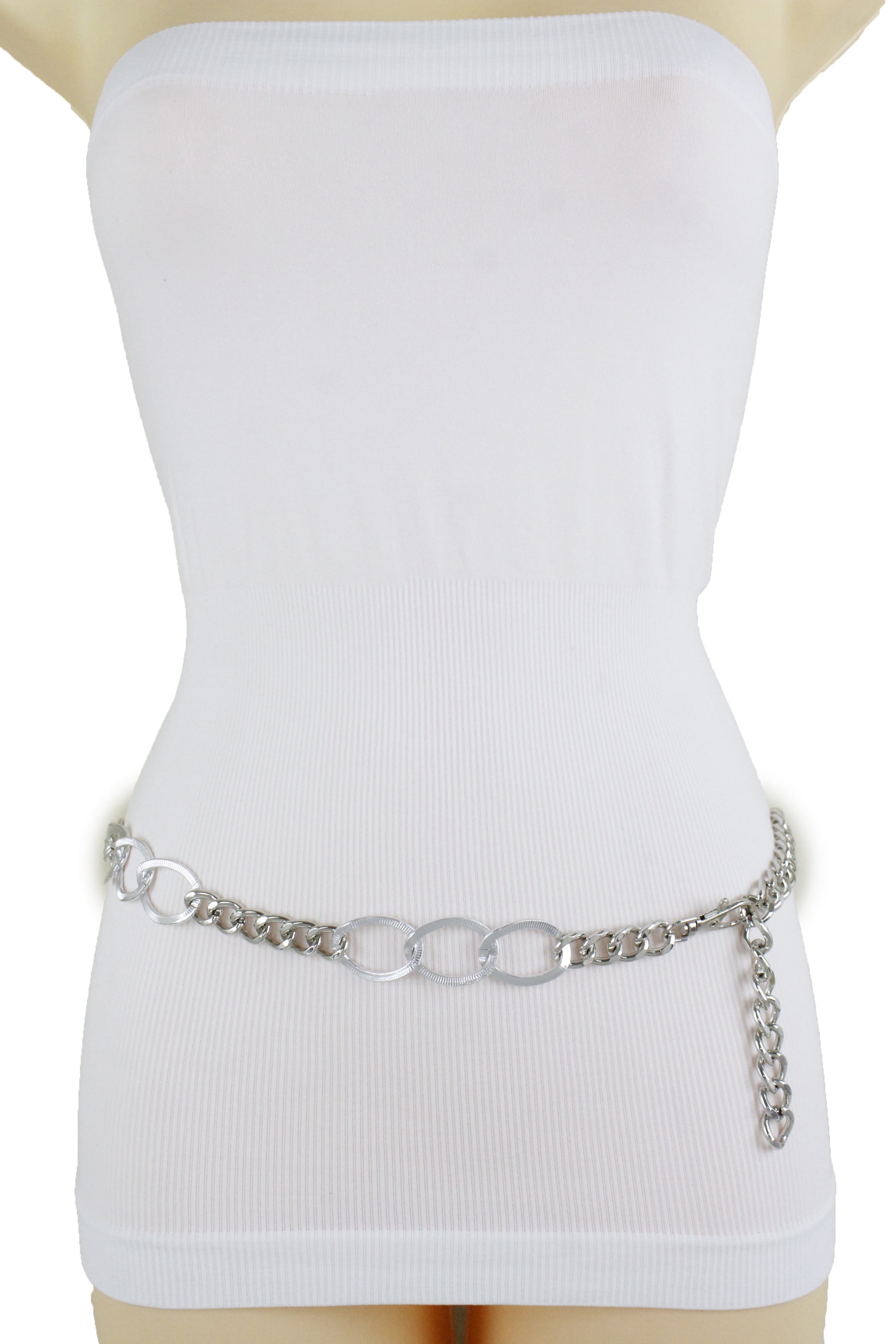 Women Silver Metal Chain Links Coin Charm Waist Hip Belt Dressy Plus Size XL XXL 