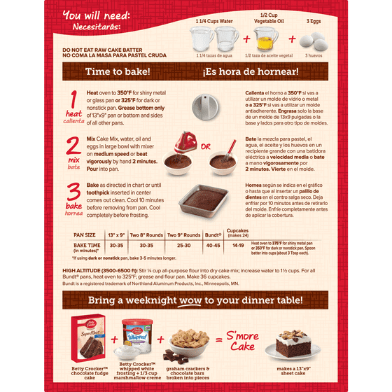 betty crocker cake mix instructions on the box