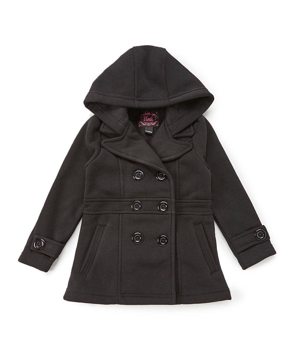 Unik Girls' Fleece Coat with Hood, Black Small (5/6) - Walmart.com