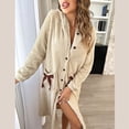 thumbnail image 3 of Gupgi Women Plush Robe Buttons Bow Pockets Flannel Hooded Bathrobe Hotel Spa Party Kimono Robe, 3 of 8