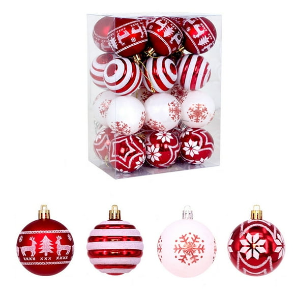 Luoshdecor 24 Pcs Christmas Tree Balls,2.36" Christmas Ornament Shatterproof Ball Ornaments White and Red Color Painted Xmas Baubles for Party Wedding Christmas Decor