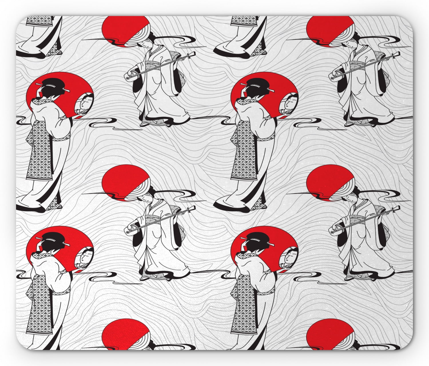 Asian Mouse Pad, Japanese Geisha Girl with Traditional Kimono Folk