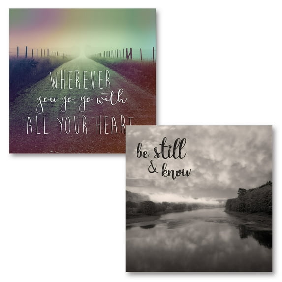 Inspirational "Be Still and Know" and "Wherever You Go, Go With All Your Heart" Photograph Set; Two 16x16in Fine Art Paper Giclee Prints