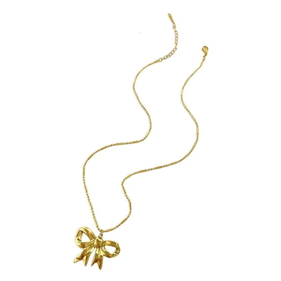 lanema Simple Bowtie Pendant Necklace Adjustable Length Neckchain Bowknot Charm Clavicle Chain Jewelry for Fashionable Women