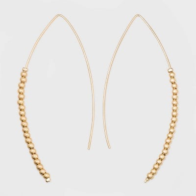 Round Bead Slider Threader Earrings - Universal Thread™ Worn Gold