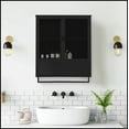 thumbnail image 3 of 23.62"Glass Doors Modern Two-door Wall Cabinet with Featuring Two-tier Enclosed Storage, an Open Shelf, and Towel Rack, for Entryway Living Room Bathroom Dining Room,Black, 3 of 10