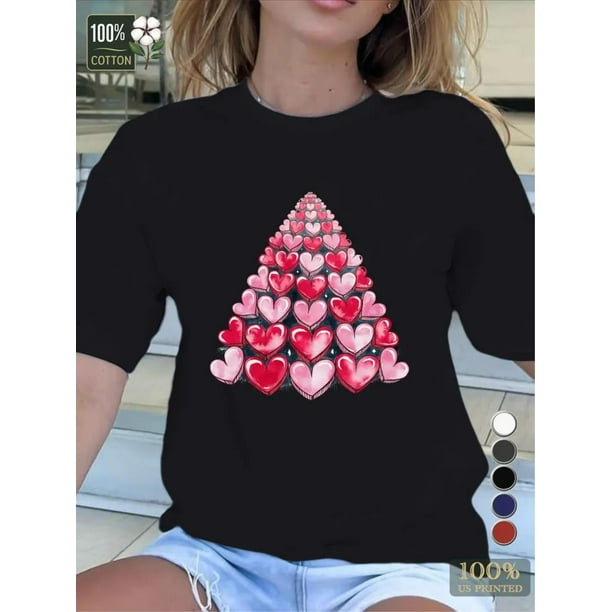 Hearts Valentine Heart Conical Shaped Tree Pure Women'S Tshirt Comfort Fit Tee For Adult, Men, Women, Teen, Teenager, Adolescent, Youth