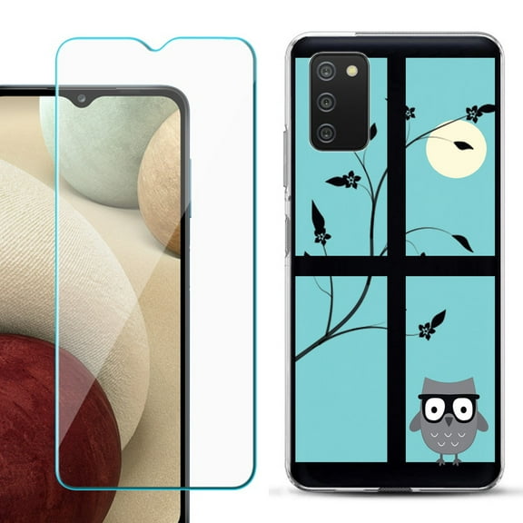 Slim-Fit TPU Fashion Phone Case for Samsung Galaxy A03s, with Tempered Glass Screen Protector, by OneToughShield ® - Moon Owl