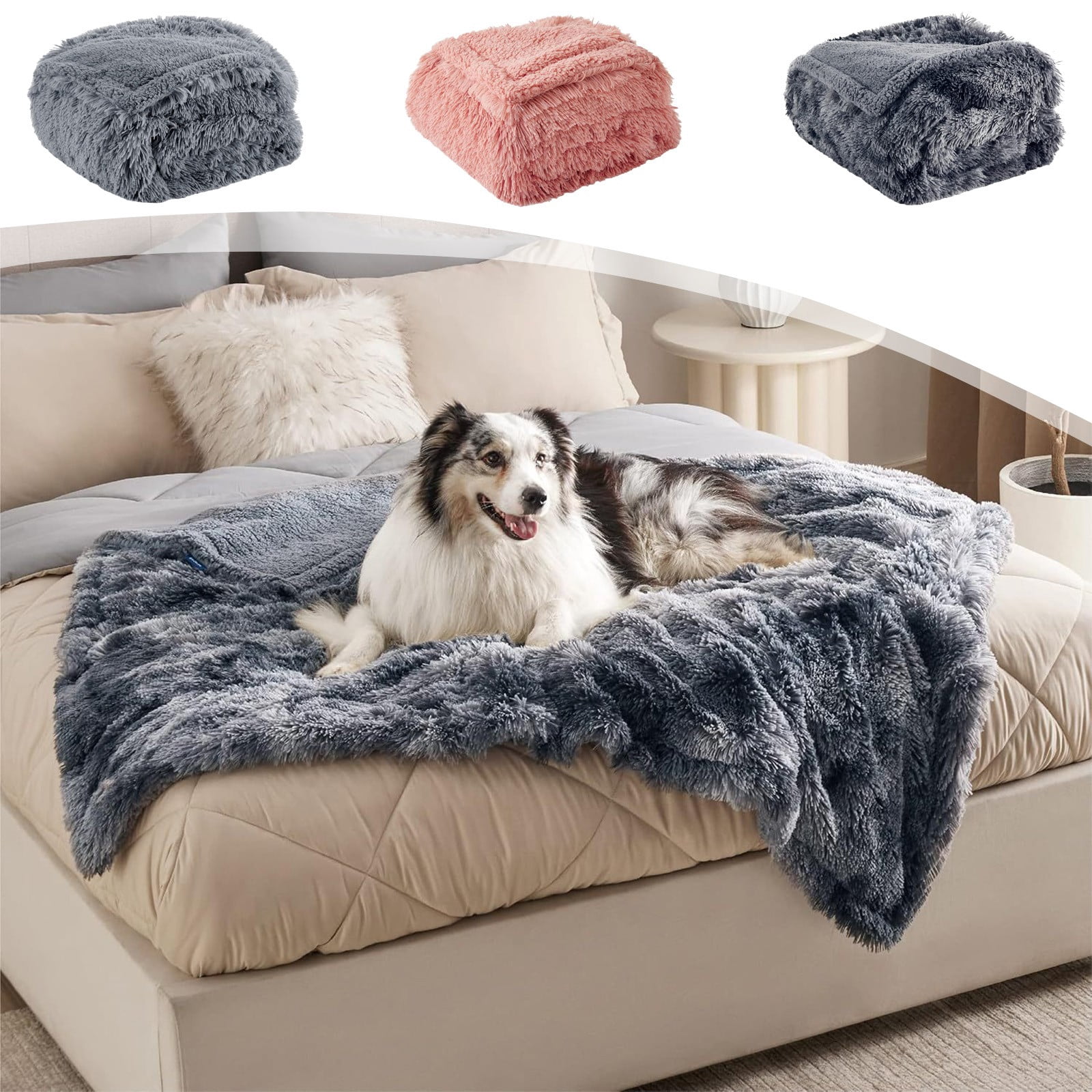 Dog Blanket Long Wool PV Fleece Pet Waterproof Blanket Waterproof Padded Kennel For Dogs,Long Wool,Waterproof,Padded Kennel,For Dogs,Warm,Cozy,Climate Control,PENDANE,Pink