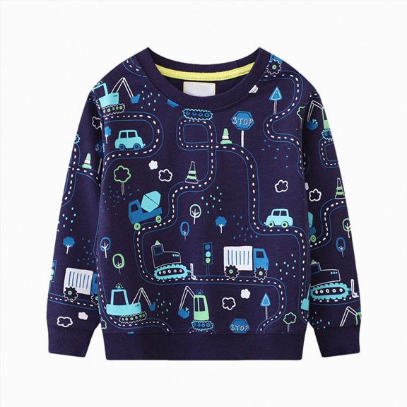 dmqupv Cute Sweatshirts Baby Boy Sweatshirt Pullover Tops Toddler Sweatshirt Long Sleeve Embroidered Top Kids Casual Outwear Dark Blue,7-8 Years