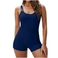 thumbnail image 3 of SROBPTY Women's Conservative Solid Double Strap 2 Piece Split Swimsuit Set Navy,L, 3 of 5
