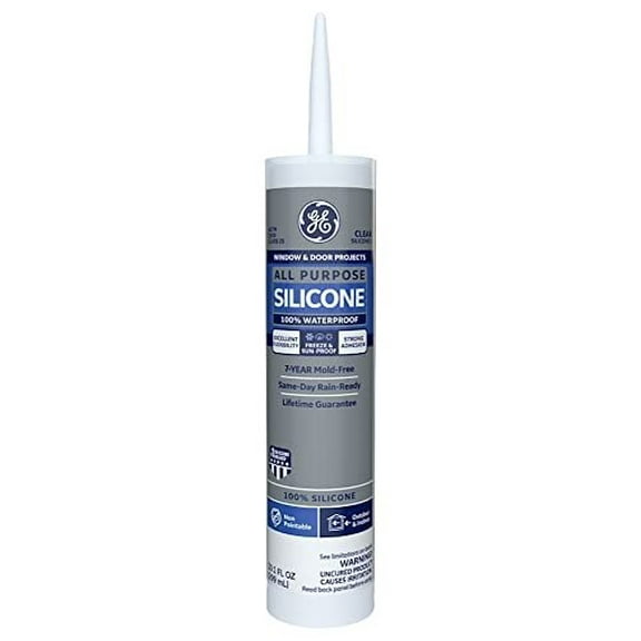 GE All Purpose Silicone Caulk - 100% Waterproof Silicone Sealant, Stronger Adhesion, Freeze & Sun Proof - 10 oz Cartridge, Clear, Pack of 1