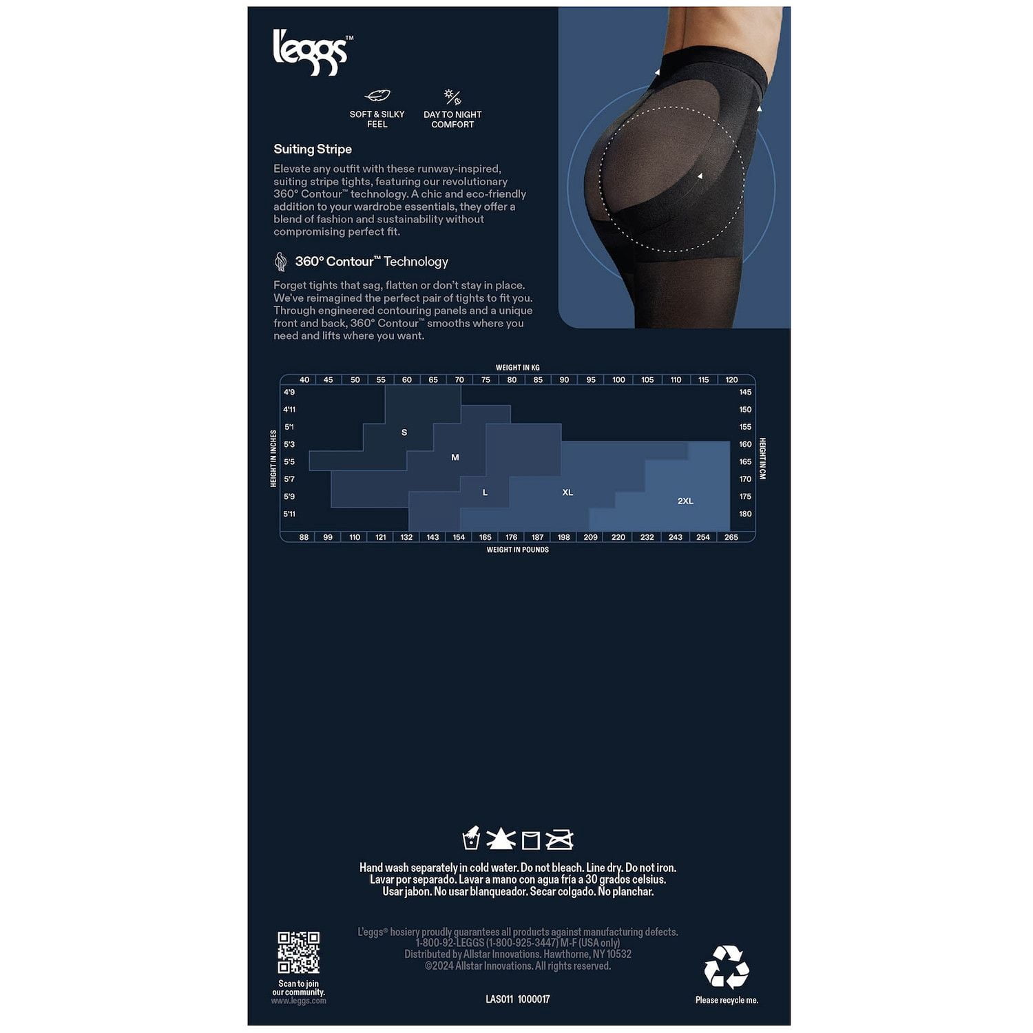L'eggs Women's 360° Contour™ Suiting Stripe Tights, Sizes Up to 2X: