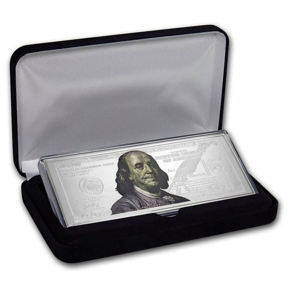 4 oz Silver Colorized Bar - $100 Bill (w/Box & COA)