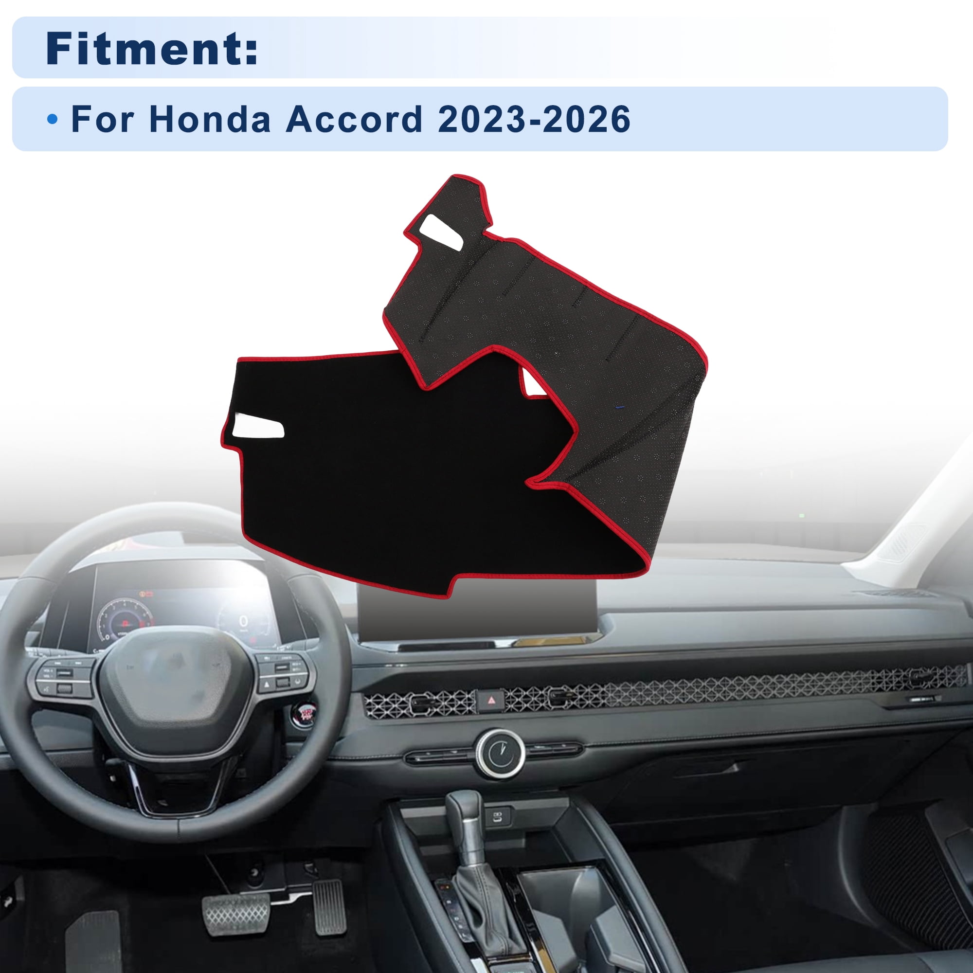 Unique Bargains Dash Cover for Honda Accord 2023-2026 With HUD Dashboard Cover Car Interior Anti-Slip/Anti Dust Polyester Black With Red Edge 1 set