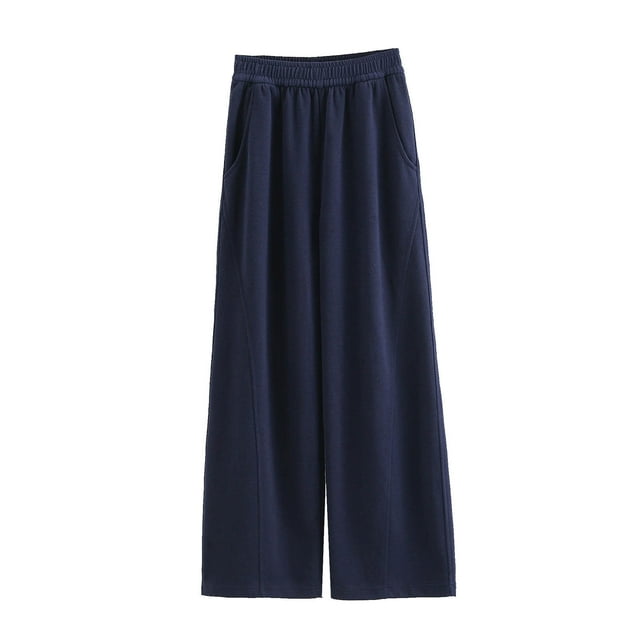 ameIAEA Straight Leg Work Pants for Women Elastic Waisted Trousers with Pockets Solid Color Casual Pants