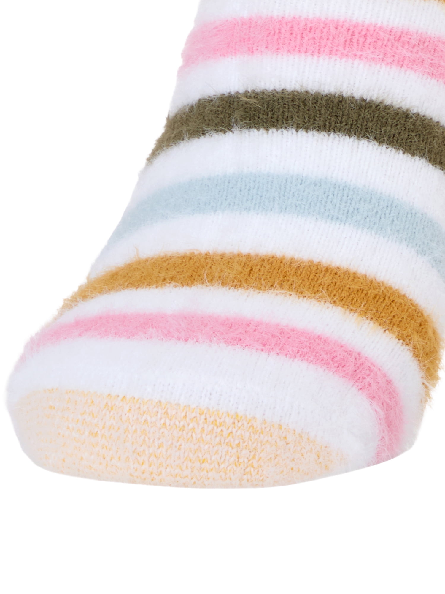 GoldToe Edition Women's Fuzzy Stripe Short Crew Socks Assorted, 3 Pairs, Size 6-9