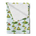 thumbnail image 2 of Frog Soft Flannel Fleece Throw Blanket, Colorful Pond Animals Jumping and Sitting on Water Lilies Nursery Cartoon, Cozy Plush for Indoor and Outdoor Use, 60" x 80", Baby Blue Multicolor, by Ambesonne, 2 of 5