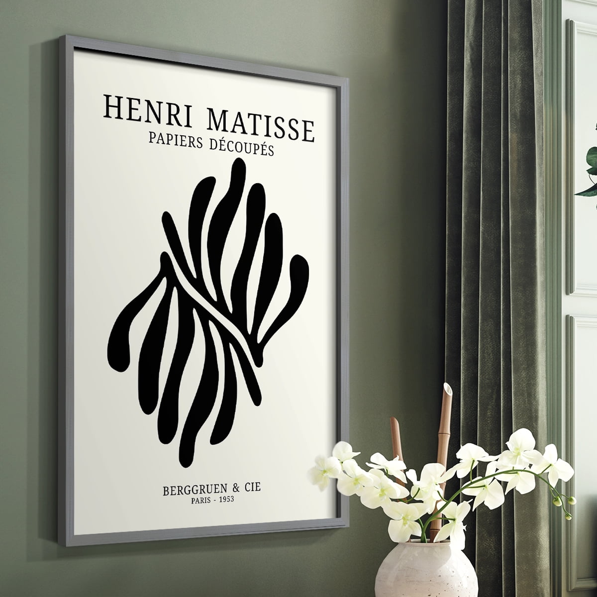 Matisse CDIX in Gray Solid Wood Framed Print No Nail Hanging