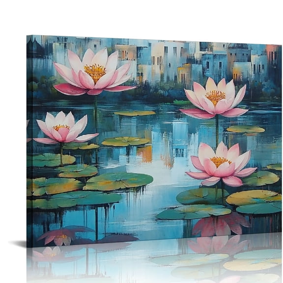 Lotus Flower Canvas Wall Art Blooming Water Lily Picture Prints Zen Paintings Meditation Watercolor Artwork for Bathroom Yoga Spa Room