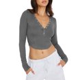 thumbnail image 1 of Blusa Mangas Largas Top con cuello en V profundo, parte superior con botones, camisa básica informal ajustada para mujer Kuymtek Gris T S para Mujer, 1 of 6