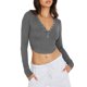 thumbnail image 2 of Camiseta básica con cuello en V profundo para mujer Y2k Skinny Top Casual con botones, 2 of 6