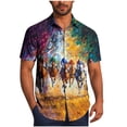 thumbnail image 2 of DayScoop Mens Fashion Shirts Short Sleeve Summer Tops Casual Turndown Collar Hawaii Horse Racing Printing Button Blouse, 2 of 6