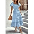 thumbnail image 4 of Women's Summer Short Puff Sleeve Smocked Dress Square Neck Long Dresses, 4 of 6