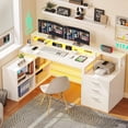 thumbnail image 4 of L Shaped Desk with Power Outlets LED Lights File Cabinet,65"Computer Desk Corner Desk with 3 Drawers and 4 Storage Shelves,White My Lux Decor Round, 4 of 6