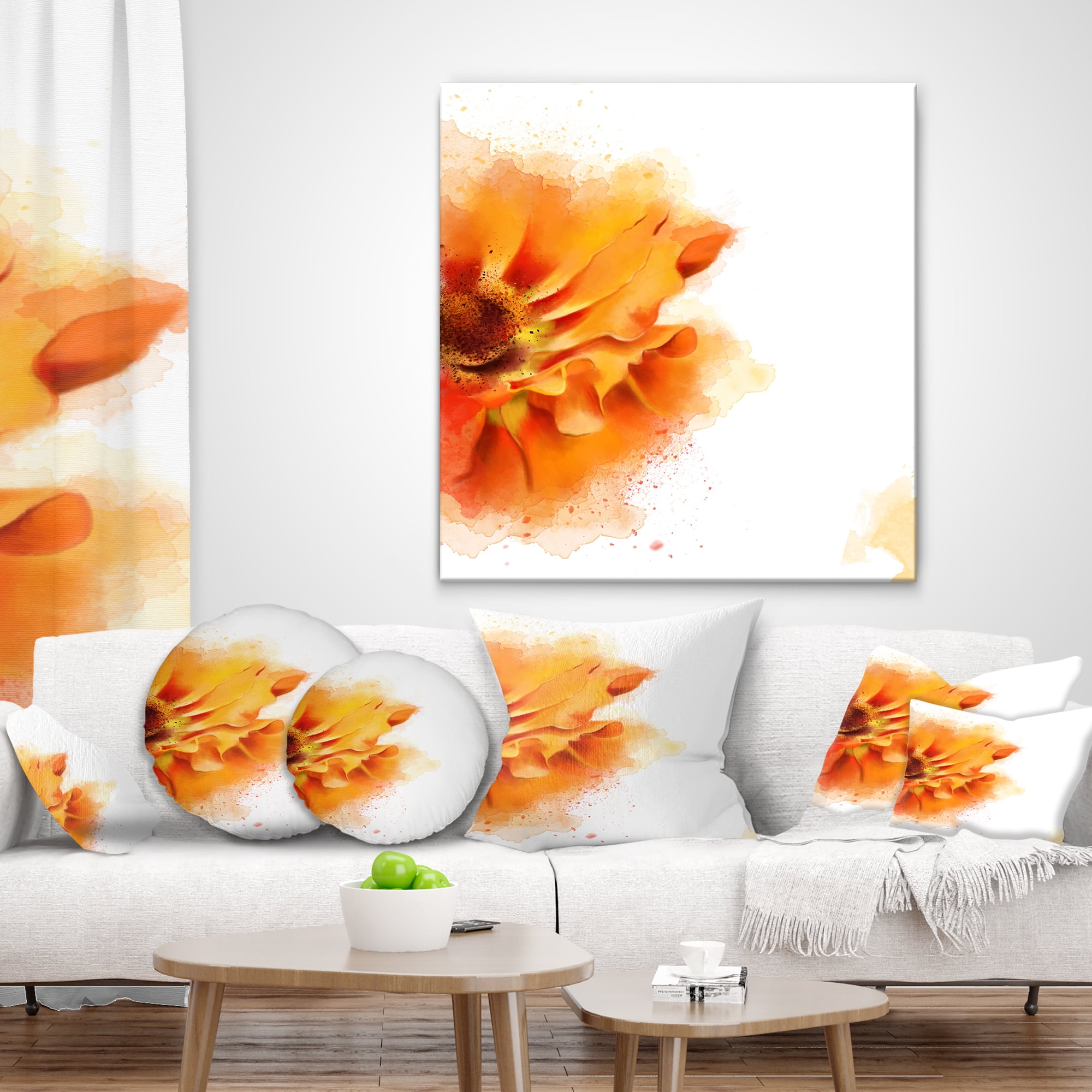 Designart Beautiful Yellow Flower Watercolor - Flowers Throw Pillowwork - 18x18