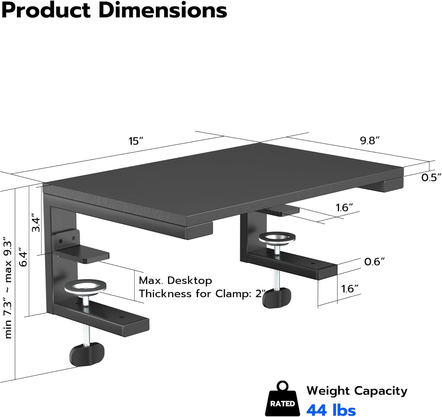ARES WING 3 in 1 Versatile Clamp on Desk Shelf, 15 inches Desk Extender Shelves, Heavy Duty Desktop Organizer for Gaming and Office Accessories, Black