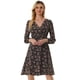 thumbnail image 2 of Vestido cruzado de gasa fluido informal de manga larga con cuello en V floral boho para mujer Negro S, 2 of 2