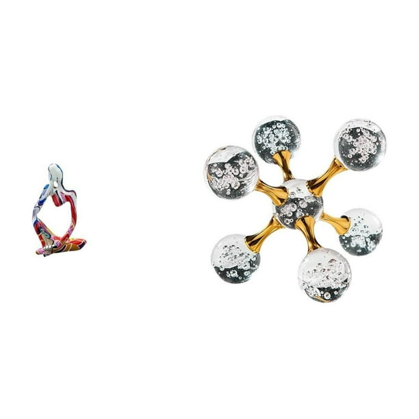Estatua de resina de un pensador sentado. Figura decorativa abstracta de esfera de cristal para escritorio. Diseño único hecho a mano, ideal para