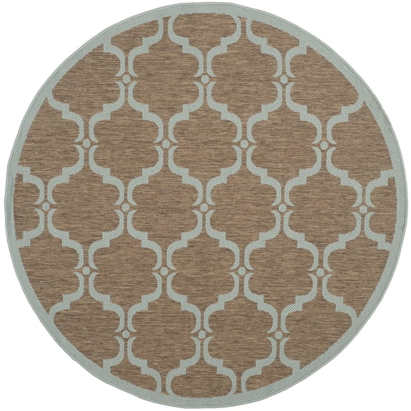 SAFAVIEH Courtyard Estelle Geometric Indoor/Outdoor Area Rug, Brown/Aqua, 4' x 4' Round
