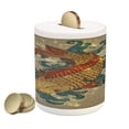 thumbnail image 1 of Japanese Piggy Bank, Grunge Style Oriental Water Koi Carp Fish Aquatic Theme Distressed Pattern, Ceramic Coin Bank Money Box for Cash Saving, 3.6" X 3.2", Multicolor, by Ambesonne, 1 of 4
