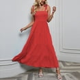thumbnail image 6 of Honeeladyy Womens Summer Boho Spaghetti Strap Maxi Dress Square Neck Solid Color Ruffle A Line Beach Long Dress Red M, 6 of 6