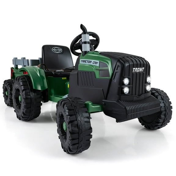 Costway 24V Ride On Tractor for Kids with Detachable Trailer Remote Control Music Dark Green