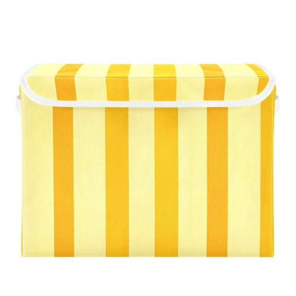 Orange Yellow Vertical Stripes Foldable Storage Bin with Lid and Handle Collapsible Storage Box 16.5 x 12.6 x 11.8 inches