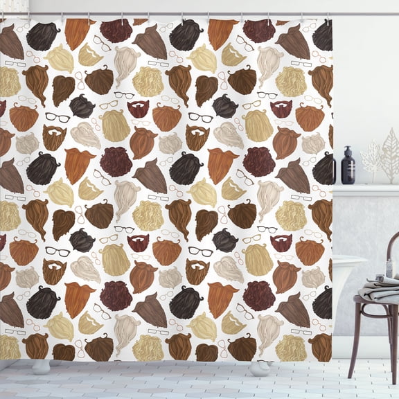 Ambesonne Hipster Shower Curtain, Beards Eyeglasses Mustache, 69"Wx75"L, Multicolor