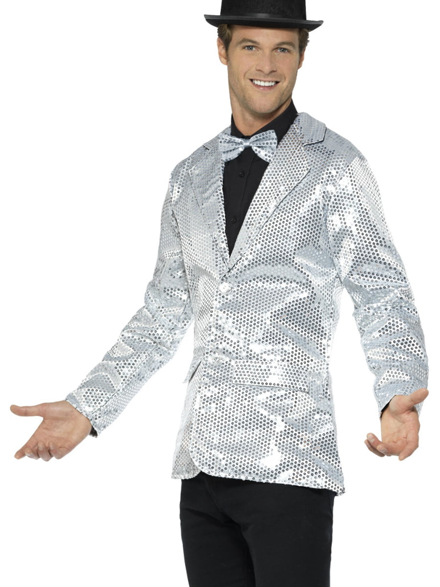 Mens Fancy Dress Silver Sequin Magicians Tuxedo Jacket Costume ...