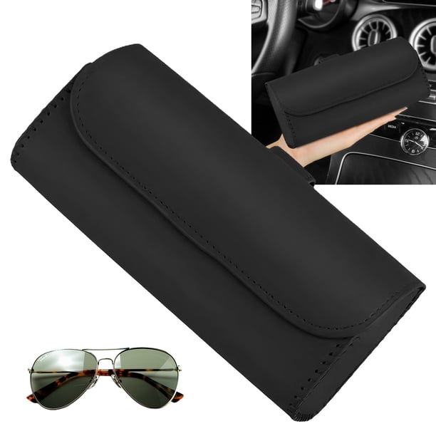 Almacenamiento Placa Parasol Interior Soporte para Gafas Visera Coche Cuero PU