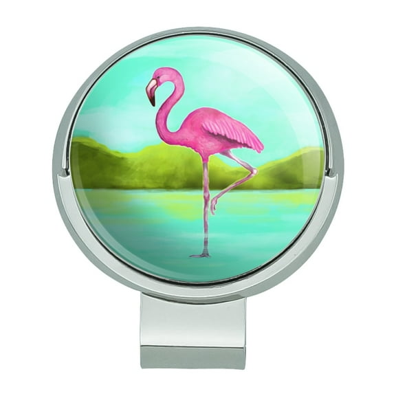Pink Flamingo in Water Golf Hat Clip With Magnetic Ball Marker