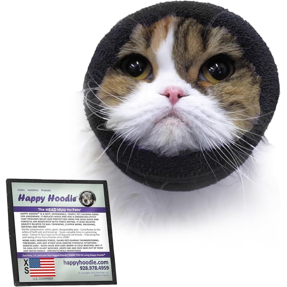 Happy Hoodie The Original Dog & Cat Calming Band for Anxiety Relief, Noise Protection, Grooming, Thunder, Fireworks, XS Black, Since 2008