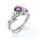 thumbnail image 4 of JeenMata Anillo de Bodas Solitario con Hoja y Enredadera Amatista Violeta de Talla Redonda de 0,5 TCW; Baño de Oro Blanco de 18 K sobre Plata, 4 of 6