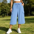 thumbnail image 3 of BUIGTTKLOP Womens Capri Pants Baggy Cargo Wide Leg Cropped Sweatpants Drawstring Casual Jogger with Pockets, 3 of 8