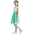 thumbnail image 2 of TTAO Kids Girls Pleated Flower Dress Princess Pageant Bridesmaid Wedding Birthday Party Ball Gown White&Turquoise 4, 2 of 7
