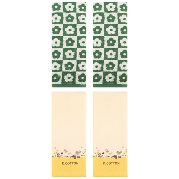 Unique Bargains 4 Pcs Decorative Hand Towel Green/Yellow 14" x 30"/13" x 29"