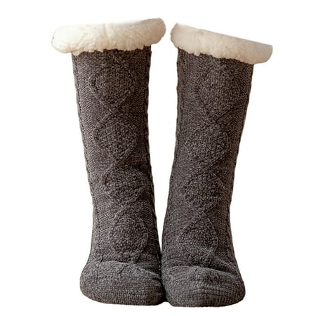 

1 Pair Floor Socks Stretchy Thickened Mid-calf Non-slip Silicone Fuzzy Keep Warm Comfortable Winter Thermal Women Indoor Slipper Sleeping Socks for Home