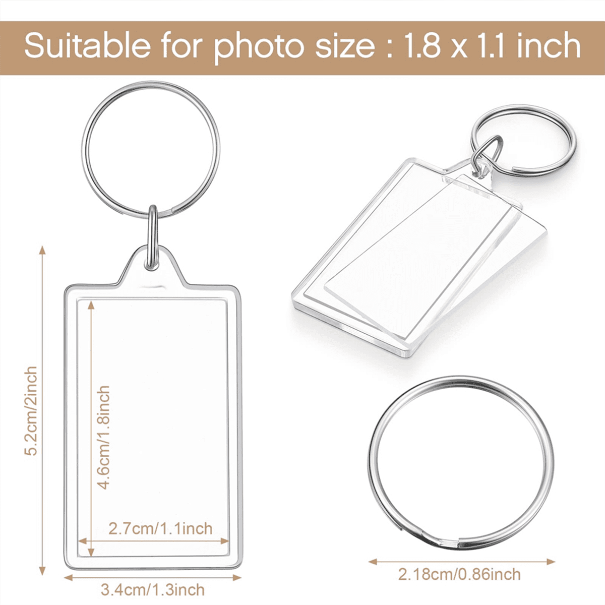 150 Pack Clear Acrylic Photo Picture Keychain Blank Insert Keyring DIY Personalize Favor for Family Friends